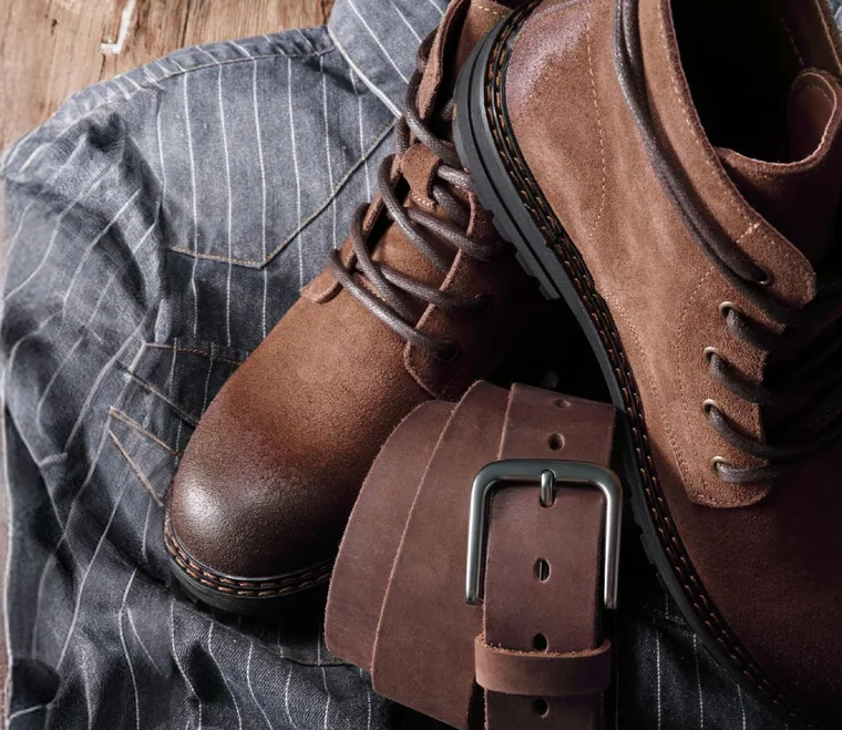 A CHAOREN leather belt photographed beside brown boots