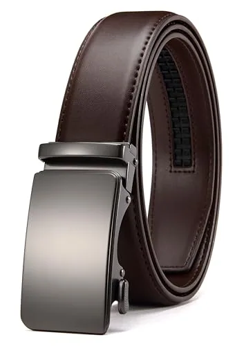 Leather Ratchet Belt, 35 mm (Brown, 32″ to 38″ waist, gunmetal buckle)