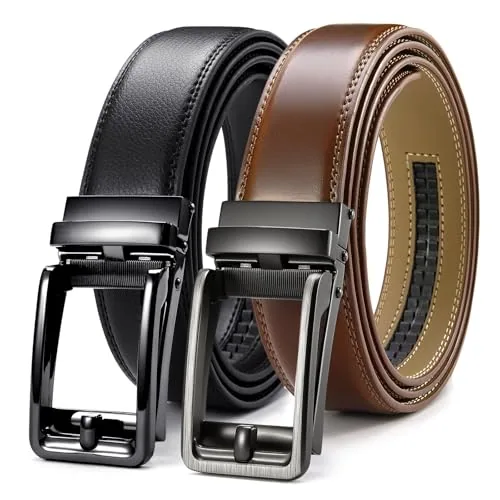 Leather Ratchet Belt, 35 mm (Black / Cognac)
