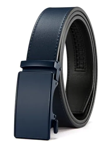 Leather Ratchet Belt, 35 mm (Navy, 32″ to 38″ waist)