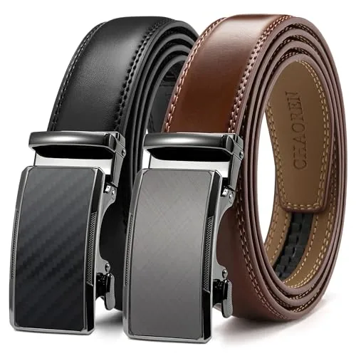 Leather Ratchet Belt (Black, 36″ to 42″ waist, 2 pack)