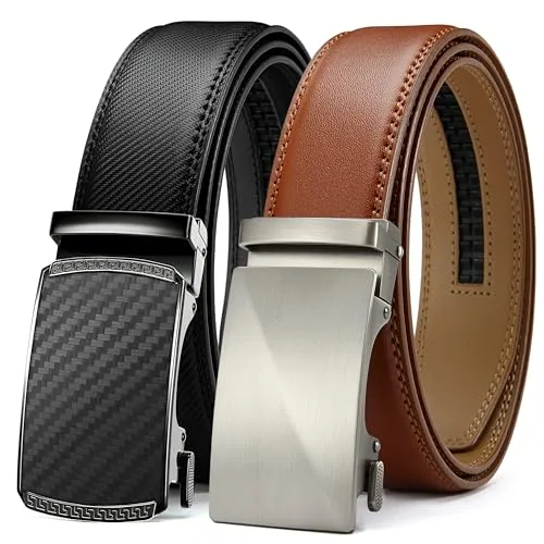 Leather Ratchet Belt, 35 mm (Black, 28″ to 34″ waist, carbon fibre buckle)