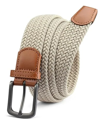 Elastic Stretch Belt (Khaki, 30″ to 34″ waist, gunmetal buckle)