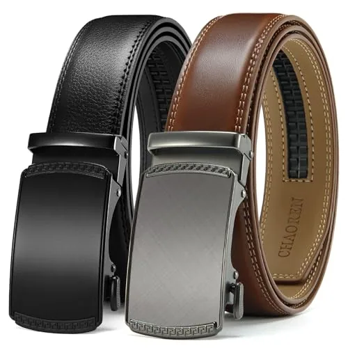 Leather Ratchet Belt, 35 mm (Black, 28″ to 34″ waist, 2 pack)