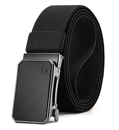 Nylon Ratchet Belt, 38 mm (Black, 32″ to 38″ waist, brushed buckle)