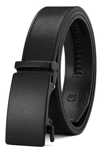 Leather Ratchet Belt, 35 mm (Black, 32″ to 38″ waist, anodized buckle)