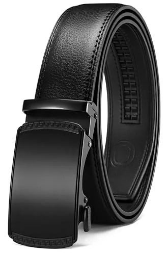 Leather Ratchet Belt, 35 mm (Black, 32″ to 38″ waist, nickel buckle)