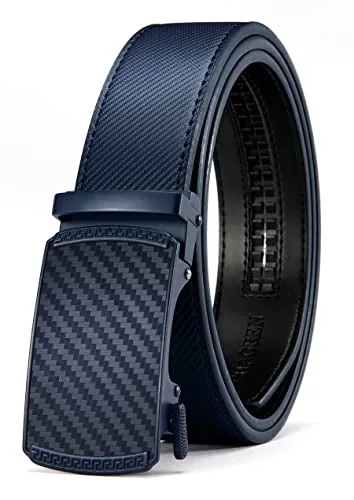 Leather Ratchet Belt, 35 mm (Navy, 32″ to 38″ waist, carbon fibre buckle)