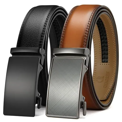 Leather Ratchet Belt, 35 mm (Basic Black / Weaven Tan)
