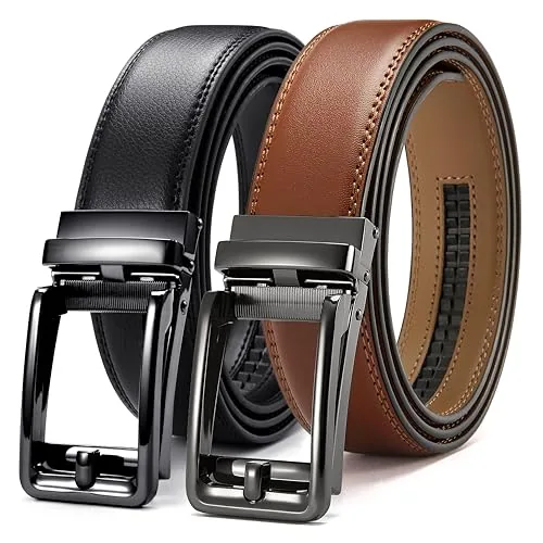 Leather Ratchet Belt, 35 mm (Black / Tan)