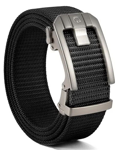 Nylon Ratchet Belt, 38 mm (Black, 32″ to 38″ waist, gunmetal buckle)