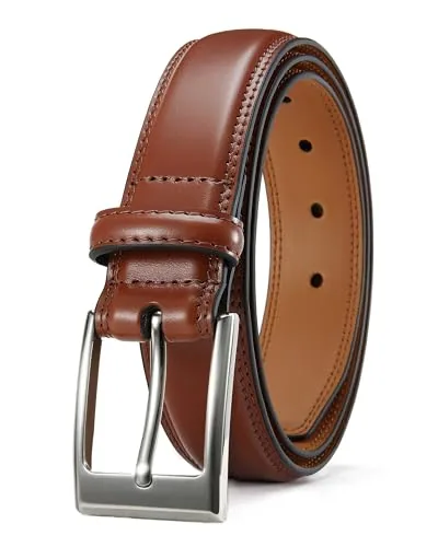 Leather Dress Belt (Brown, 32″ to 33″ waist)