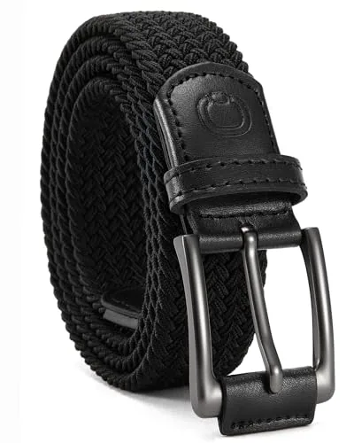 Elastic Stretch Belt (Black, 42″ to 46″ waist, gunmetal buckle)
