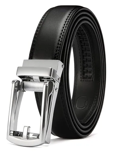 Leather Ratchet Belt, 32 mm (Black, 32″ to 38″ waist)
