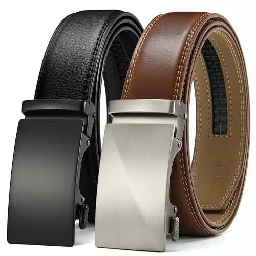 Leather Ratchet Belt, 35 mm (Black, 36″ to 42″ waist, brushed buckle)